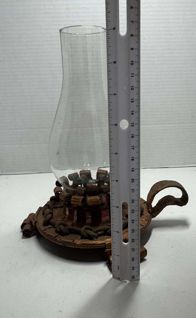 Vintage Handcrafted Metal Glass Hurricane Lamp